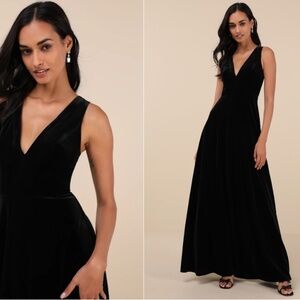 LULU's Prom Wedding Sexy Sophisticated Romantic Elegant Holiday FlowyVelvet Maxi